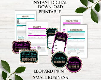Leopard Ready to Print Small Business Order Forms Receipts Coupon Cards Thank You Sticker Bundle Set Small Business Instant Download PNG PDF