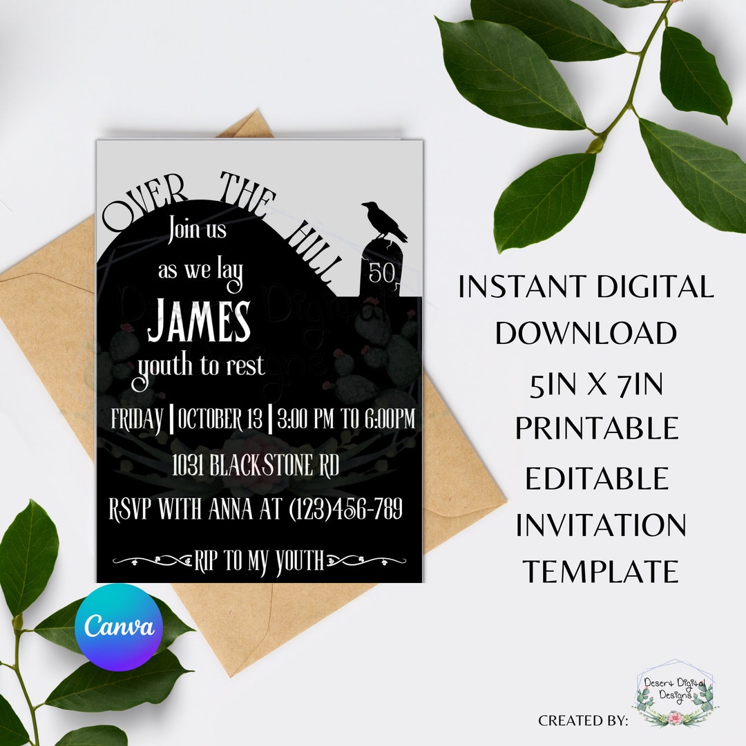 Editable Over the Hill Birthday Invitation Printable Birthday Invite ...