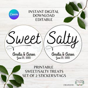 Sweet and Salty Editable Wedding Stickers Tags Printable His Favorite Her Favorite Wedding Party Favor Tags Canva Template Instant Download