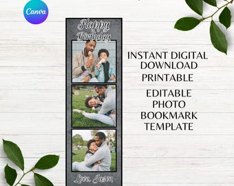 Editable Photo Bookmark Gift Printable Birthday Bookmark Special Occasion Photo Bookmark Gift Canva Template Instant Digital Download