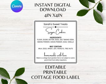 Cottage Law Editable Label Printable Food Label Sticker Editable Ingredients Label Cottage Food Sticker Canva Template Instant Download
