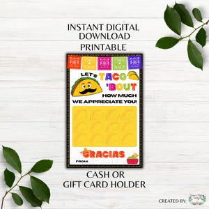 Porte-cartes cadeau Taco Fiesta Let's Taco'Bout Nous vous remercions pour Carte cadeau à imprimer