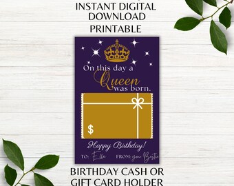 Buon compleanno! Porta carte regalo stampabile in questo giorno in cui è nata una regina. Porta carte regalo o porta contanti. Download immediato in formato PNG e PDF.