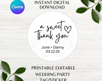 A Sweet Thank You Editable Wedding Engagement Party Stickers Tags Printable Wedding Party Favor Tags Canva Template Instant Download