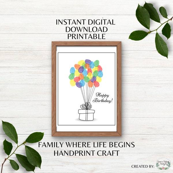 Printable Birthday Fingerprint Art Gift Birthday Paint Gift Fingerprint Balloons Happy Birthday Art Craft Gift Instant Download PDF PNG