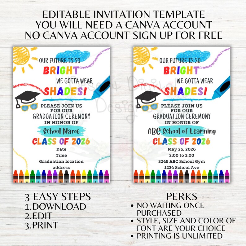 Class of 2026 Editable Graduation Invitation Printable Kindergarten ...