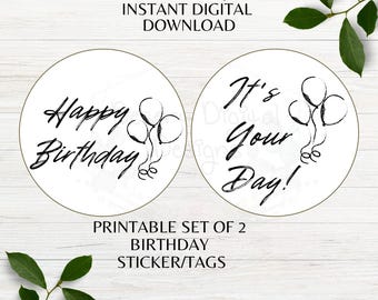 C'est votre jour joyeux anniversaire lot de 2 étiquettes de cadeau d'anniversaire imprimables minimaliste fête d'anniversaire cadeau étiquettes autocollants téléchargement immédiat PDF PNG