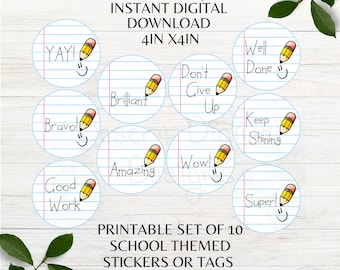 Great Job Motivational School Stickers Reward Stickers Back to School Stickers Set of 10 School Stickers Instant Digital Download PDF PNG