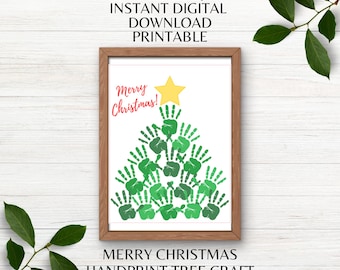 Julgransutskrivbart handavtryckspyssel God julgranshandavtryckspyssel Barnhandavtrycksfärgpyssel Direkt digital nedladdning PDF PNG