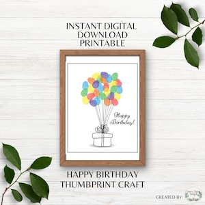 Feliz aniversário Impressão digital para impressão digital Artesanato Arte Presente Aniversário Tinta Impressão digital Balões Aniversário Arte Artesanato Presente Download instantâneo PDF PNG
