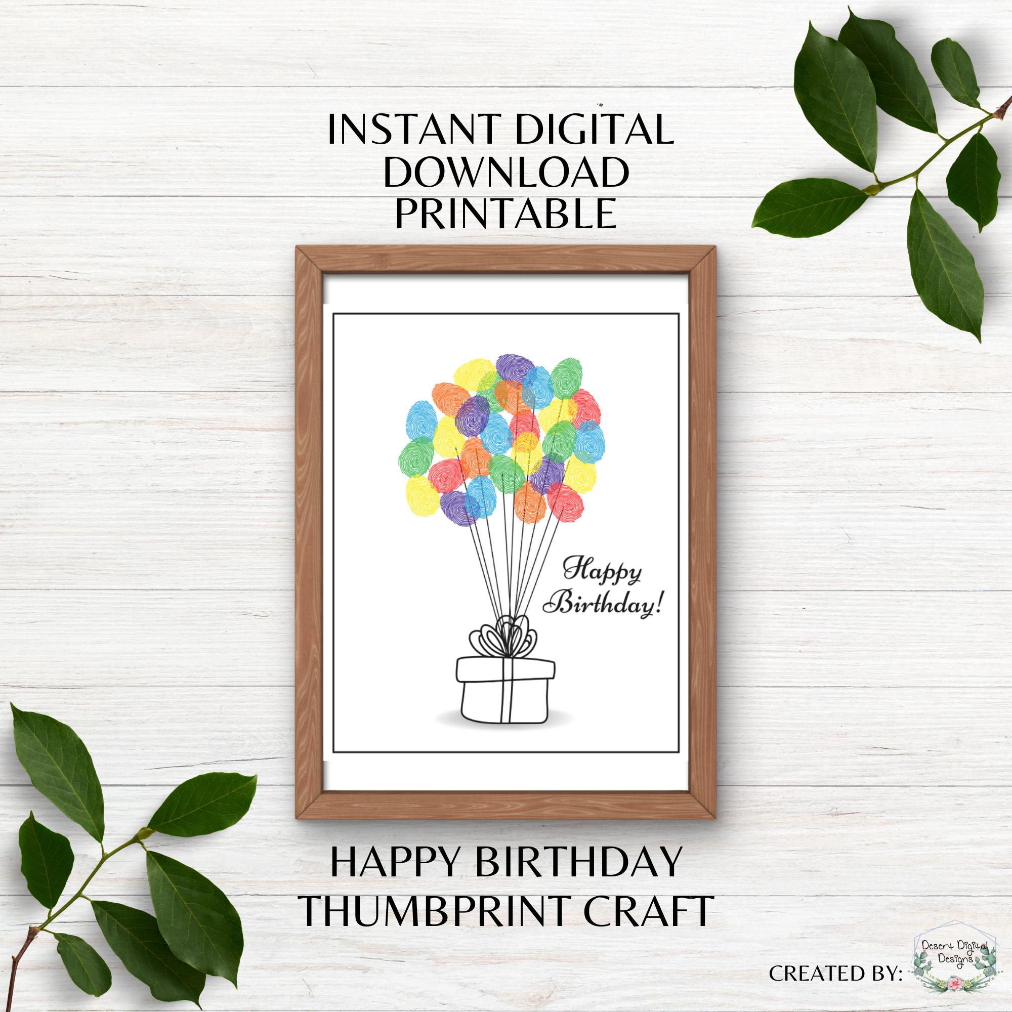 Happy Birthday Printable Thumbprint Craft Art Gift Birthday Paint ...