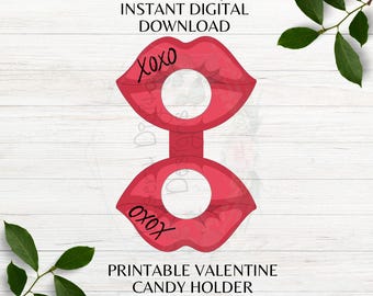 XOXo Lip Valentine Candy Holder Printable Candy Valentine Lip Shaped Candy Favor Holder Printable Cut Out Instant Download PNG JPG PDF