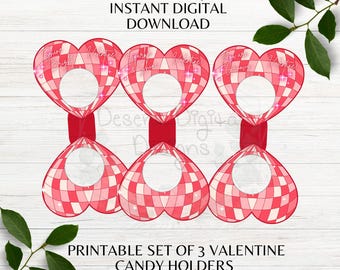 Disco Heart Valentine Candy Holders Printable Set of 3 Valentine Favors 3 Different Sayings Printable Cut Out Instant Download PNG JPG PDF