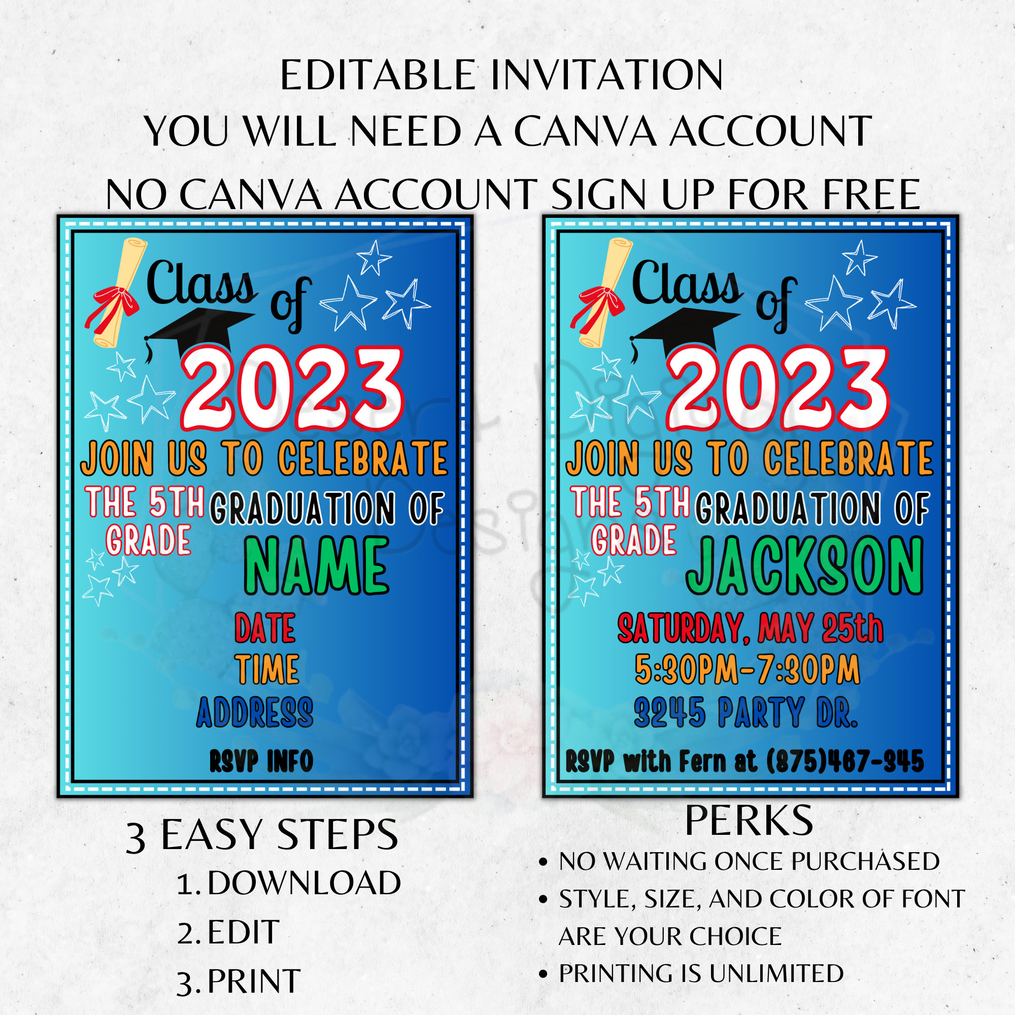 Editable 5th Grade Graduation Invitation Printable 5th Grade Etsy