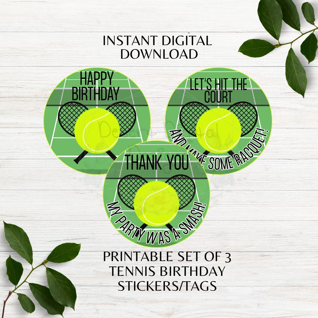 Tennis Themed Set of 3 Printable Birthday Party Favor Tags Tennis Team ...