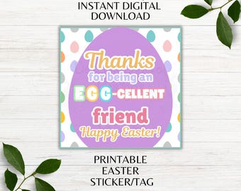Thanks for Being an Eggcellent Friend Happy Easter Ready to Print Favor Gift Tag Easter Theme Sticker Tag Printable Instant Download PNG PDF