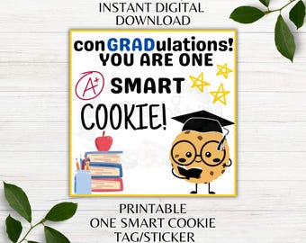 Du är en smart kaka, utskrivbar examensetikett, examensgåvoetikett, direkt digital nedladdning, PNG PDF