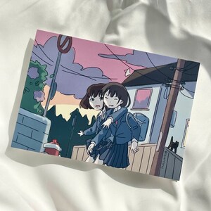 carte postale tranche de vie - rentrer chez soi au coucher du soleil