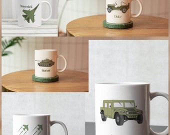 Personalized Army mugs, Military lover mugs, hummer, military jeep, Tank, Army plane mug, ceramic & Enamel mugs