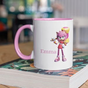 Amy Rose Sonic hedgehog inspired mug, Kids mug, Sonic mug, gift idea, Amy Rose cup, Sonic cup, Sonic Amy mug 11 oz Ceramic, 12 oz Enamel