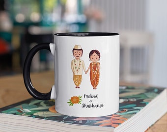 Taza de boda, taza de café de boda de pareja marathi, taza de día de boda india, boda india, Asia del Sur, taza de café de pareja india, regalo de novia