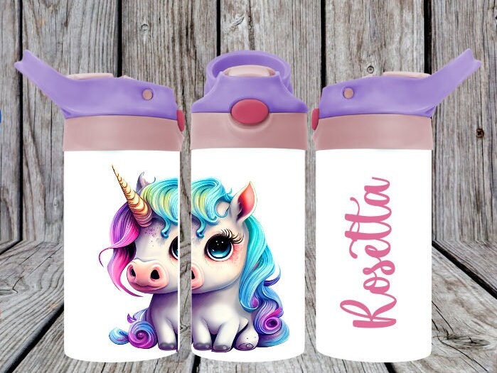 Custom Kids Tumbler Stainless Steel Water Bottle - Birthday Party Favors Gifts, Unicorn & Rainbows | Andaz Press