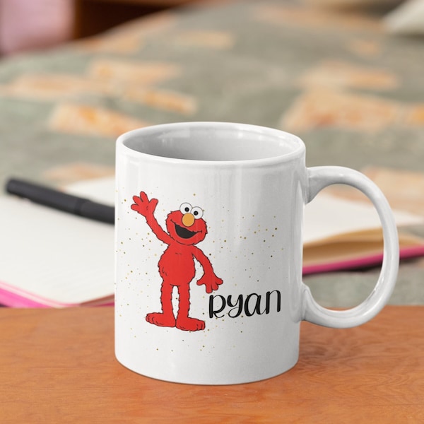 Elmo, Cookie Monster, Abby Cadabby Sesame Street inspired Kids mugs, Personalized Mug for Kids, hand drawn sketch w background Kids Mugs