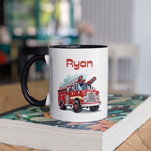 Personalized Fire truck mugs, Trucks mugs, Fire truck mugs, boys gifts, personalized gifts for kids, Ceramic & Enamel