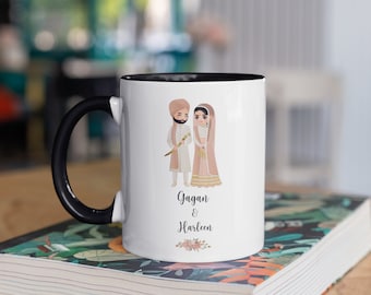 Taza de boda, taza de café de boda de pareja Punjabi, taza de día de boda india, boda india, Asia del Sur, taza de café de pareja india, regalo de novia