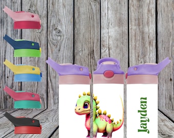 Personalized Kids Dino Water Bottle, Dino Gifts For Boys or Girls, Kids Tumbler With Name, kids Sippy Cup 12oz, water bottle Gift Kids