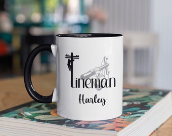 Personalized Lineman mugs, Lineman Worker, Power line Worker, Cable Worker, Gift ideas for Lineman, Gifts mugs