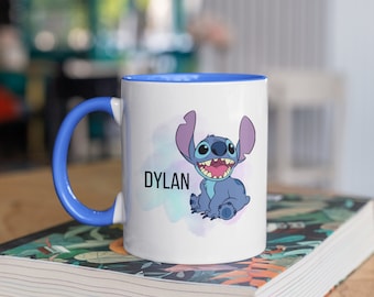 Personalized Stitch inspired Mug, 3 designs hand drawn with background Stitch Mug, Stitch Ceramic Mug, Stitch Enamel mug, Lilo and Stitch