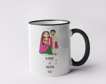 Taza de boda, taza de café de boda de pareja india, taza del día de la boda india, boda india, Asia del Sur, taza de café de pareja india, regalo de novia