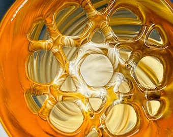 Honey Amber Geometric Glass Art Tip | Multi-Hole Design | Twisted Decorative Glass Accessory 12x30mm