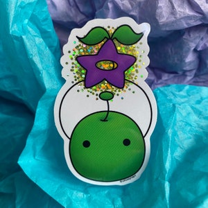 Junimo and Stardrop GLITTER Sticker, stardew valley stickers, gamer stickers, video game stickers, stardew valley, gift for gamer