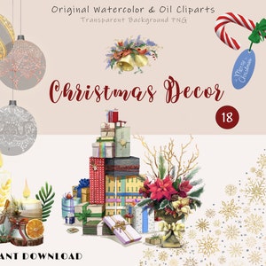 Clipart de Natal, clipart de Natal em aquarela, clipart de óleo de Natal, decoração de férias de Natal, PNG de alta qualidade, clipart de frases de Natal