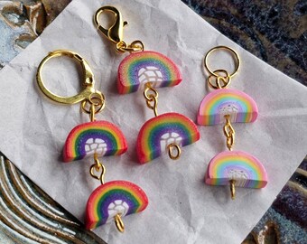 Rainbow Charms - Handmade Polymer Clay Double Rainbow Charms for stitch markers, progress keepers, keychains, bracelets