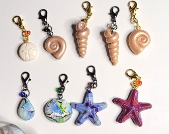 Beach Charms, Progress Keepers, Stitch Markers - Handmade Polymer Clay Sand Dollars, Shells, Starfish, Sea Stars for Bracelets or Knitting