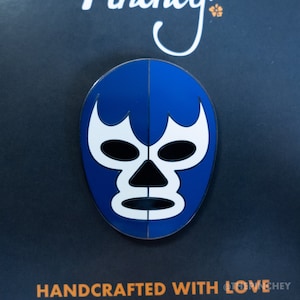 Blue Demon Blue Hard Enamel Pin, Lucha Libre, Hand Drawn and Illustrated, Custom Design, Hispanic Art, The Pinchey