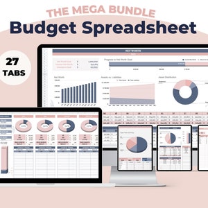 Digital Budget Template Bundle for Google Sheets, Monthly Budget Spreadsheet, Financial Planner, Net Worth, savings tracker, bill calendar