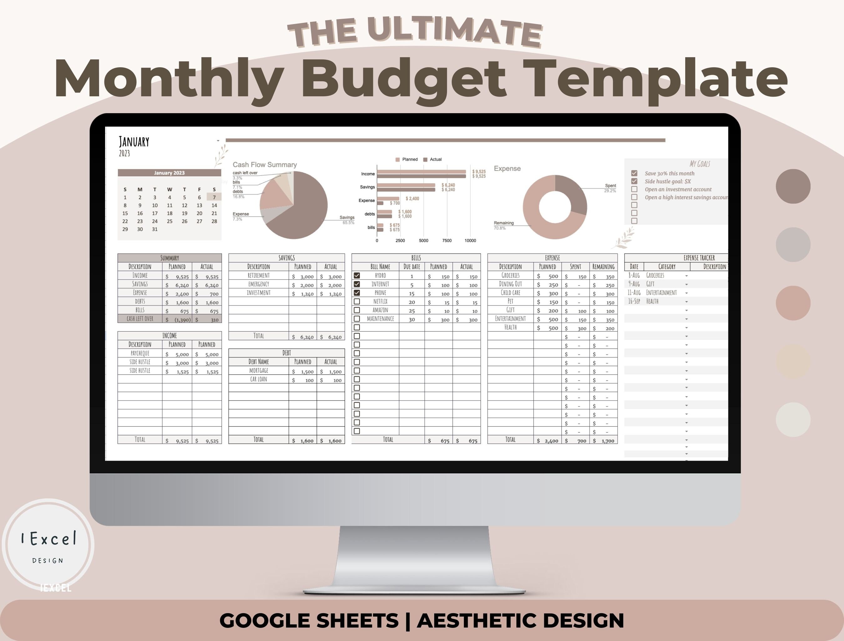 Monthly Budget Spreadsheet for Google Sheets Budget Template - Etsy