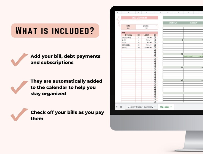 Bill Tracker Google Sheets Bill Calendar Annual Budget Etsy