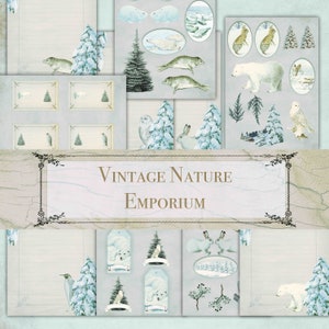 Tarjetas imprimibles de Navidad Kit de diario de basura Etiquetas digitales Clipart Vintage Ephemera Scrapbook Journaling Supplies Craft PDF JPEG