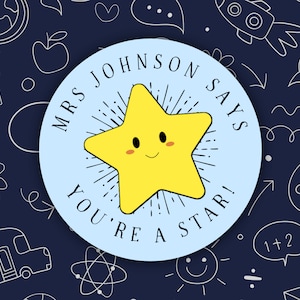パーソナライズされた「You're A Star Teacher」ステッカー、教師用文房具、教師用ご褒美ステッカー、かわいい教師用品、「You're A Star」ステッカー