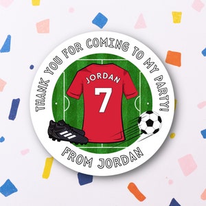 Personalisierte Fußball-Shirt-Dankeschön-Aufkleber, Geburtstagsparty-Dankschön-Aufkleber, Partytasche-Aufkleber, Fußball-Shirt-Geburtstagsaufkleber