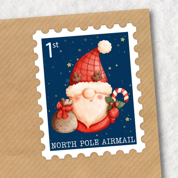 Autocollants de Noël, Autocollants Père Noël, Marque postale du Père Noël, Timbre postal du Père Noël, Timbre postal du Père Noël, Autocollants timbrés du pôle Nord