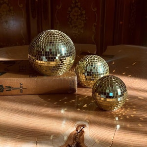 4” Gold Tabletop Disco Ball - Large disco ball, retro decor, shelf art, centerpiece, high quality
