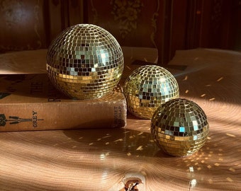 4” Gold Tabletop Disco Ball - Large disco ball, retro decor, shelf art, centerpiece, high quality