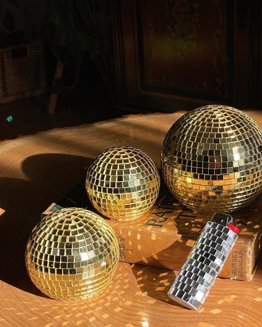 2 Gold Tabletop Disco Ball Small Disco Ball, Table Centerpiece, Disco
