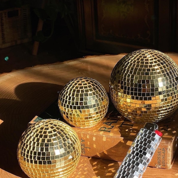 2” Gold Tabletop Disco Ball - Small disco ball, table centerpiece, disco ball decorations, retro decor, shelf art, high quality